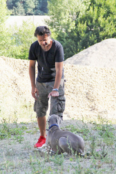 Christian mit seinem Hund Hubertus von der Weyerburg beim Gehorsamstraining